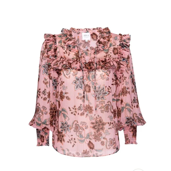 MISA Raffi Top Choco Rose Floral Ruffle Blouse - Picture 3 of 9